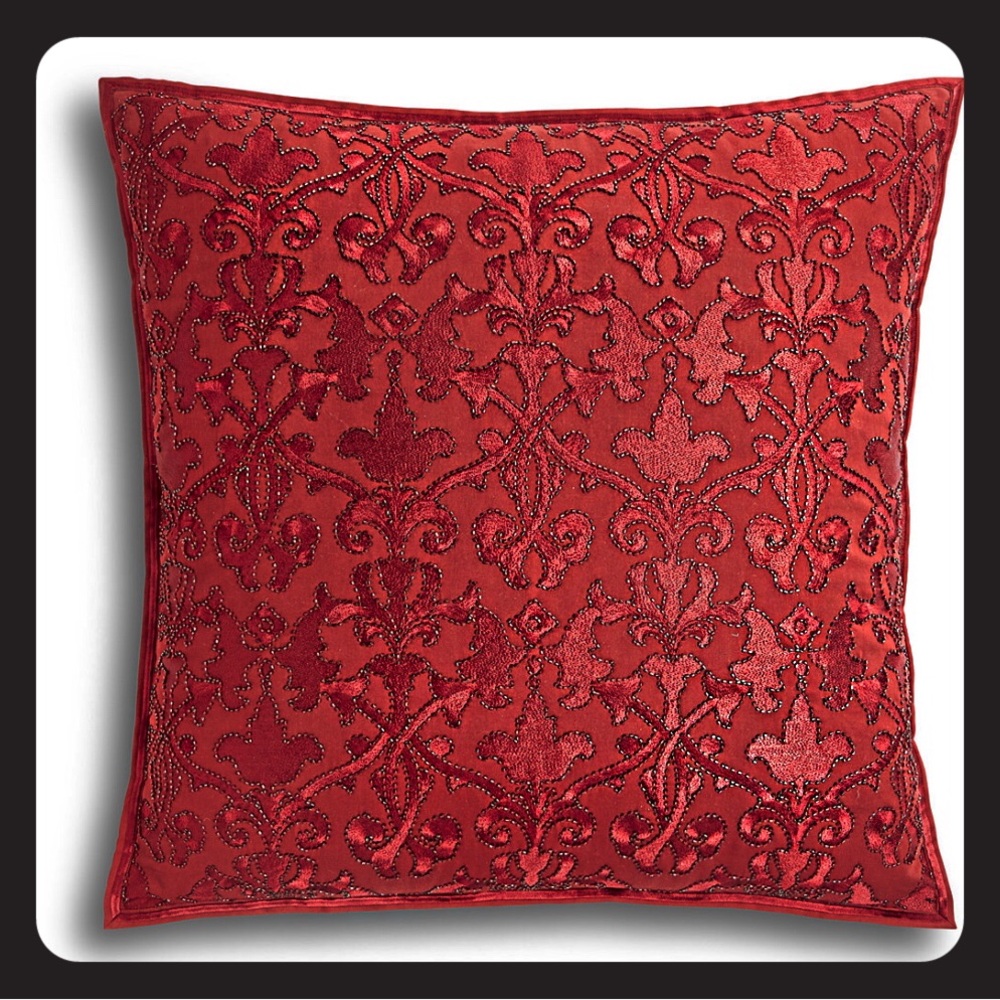Hotel Collection Classic Ornate Scroll EURO Embellished Pillowshams Red NWT
